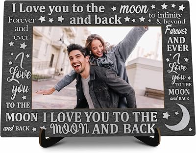 Love Pictures Frame, I Love You To The Moon And Back Photo Frame with Stand, Wedding Anniversary Day Gift For Couples, Farmhouse Home Living Room Bedroom Office Decoration -a70