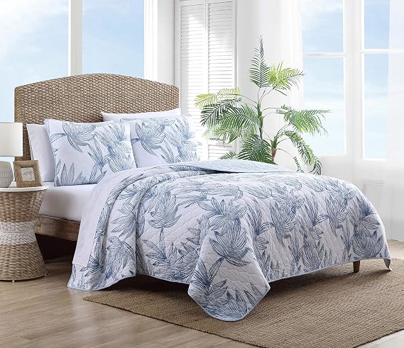 Tommy Bahama - Queen Quilt Set with Shams, Reversible Cotton Bedding, Lightweight All-Season, Dorm Room Essentials, Blue