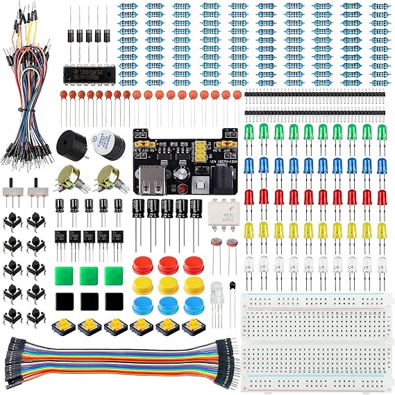 Miuzei Basic Starter Kit, Breadboard Set, Power Supply Module, LED, Cables