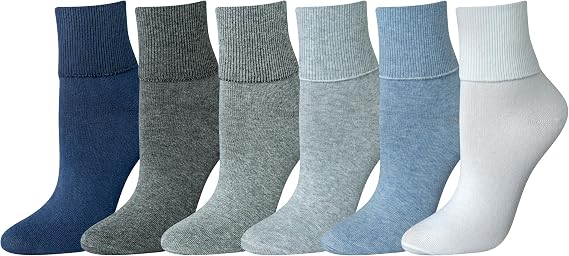 Amazon Essentials Women's Lightweight Cushioned Ankle Turn Cuff Socks, 6 Pairs