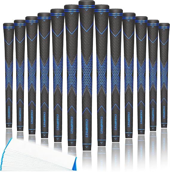 CHAMPKEY Premium Rubber Golf Grips 13 Pack | High Traction Golf Club Grips | Choose Between Grip with 15 Tapes and Grip with All Kits