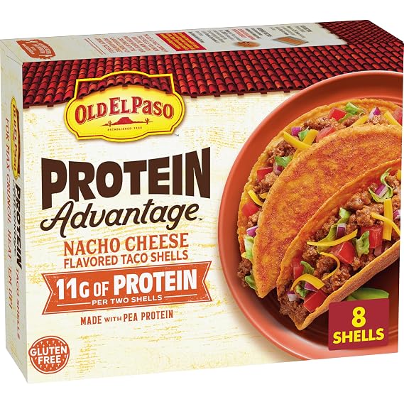 Old El Paso Protein Advantage Nacho Cheese Taco Shells, Gluten Free, 8 Ct