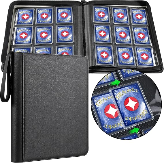 GEAoffice 9 Pockets Top Loader Binder Holds 324 Cards, Zip Closure, Black