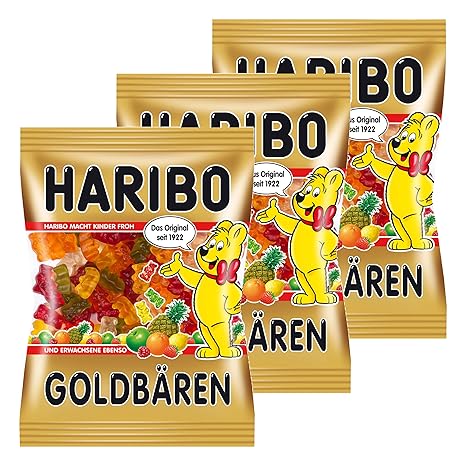 Haribo Gold Bears Pack of 3 Gummy Bears Wine Gum Fruit Gum in Bag