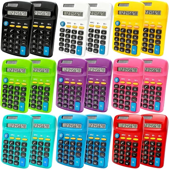 18 Pack Pocket Calculator Bulk: 8 Digit Hand Held Basic Calculator Solar Battery Dual Power Mini Calculators for Classroom Students Desktop School Home Office (Multicolor, 18 Pcs)