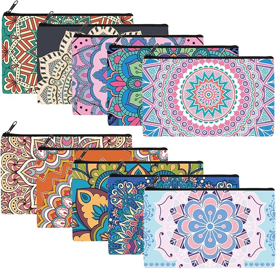 Reginary 20 Pcs Makeup Bags Gifts for Women Canvas Cosmetic Bags with Zipper Bulk Gift for Women Travel Purse Organizer Pouch Accessory, Toiletry Large Capacity, 7 x 4.3 Inch(Mandala)