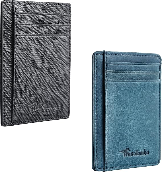 Travelambo Front Pocket Minimalist Leather Slim Wallet RFID Blocking