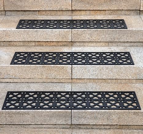 Spurtar Rubber Stair Treads Non-Slip Outdoor 35 x 10 Inch 3 Pack, Indoor/Outdoor, Skid Resistant Black