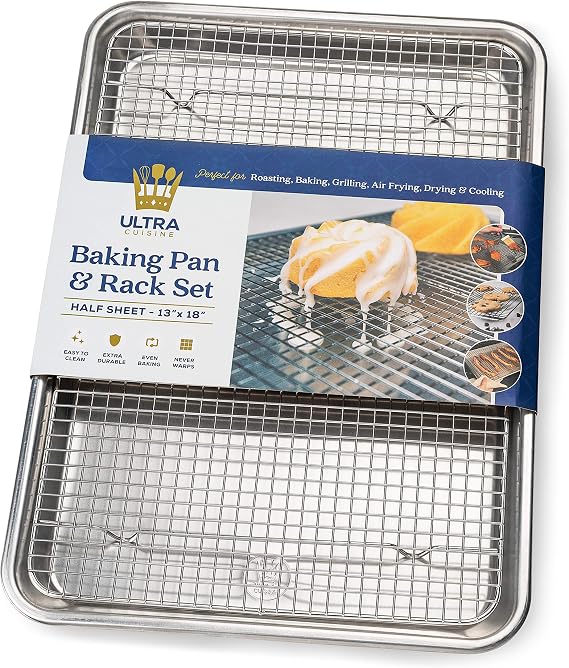 Aluminum Baking Sheet with Cooling Rack Set, 13''x18'' (Half Sheet Pan)