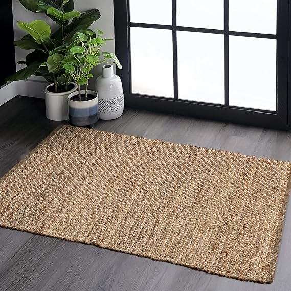 Hausattire Jute Braided Boho Rug - Natural, 2x3 ft | Indoor/outdoor use, multiple sizes: 5x7, 8x10, 9x12, soft low-pile, easy-clean, living room, bedroom