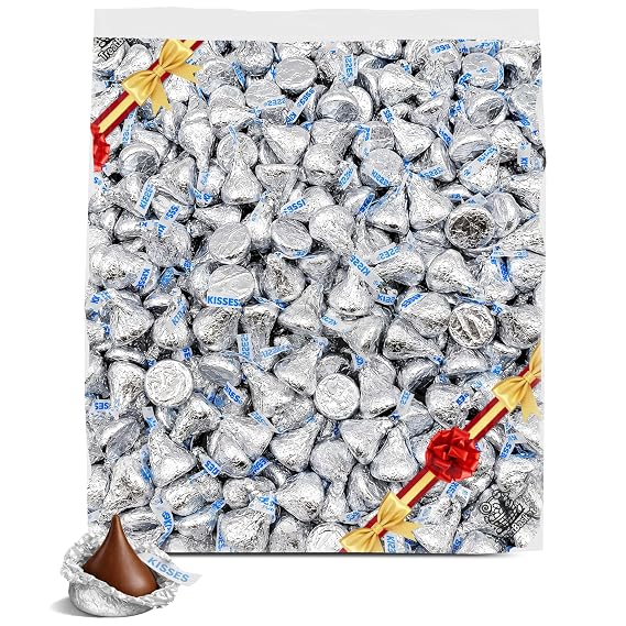 Kisess Candy Milk Chocolate Bulk Gift Set, 2 Lb (Approx. 200 Pcs.) - Individually Wrapped Kisess Silver Foil Chocolates for Weddings, Parties, and Candy Buffets
