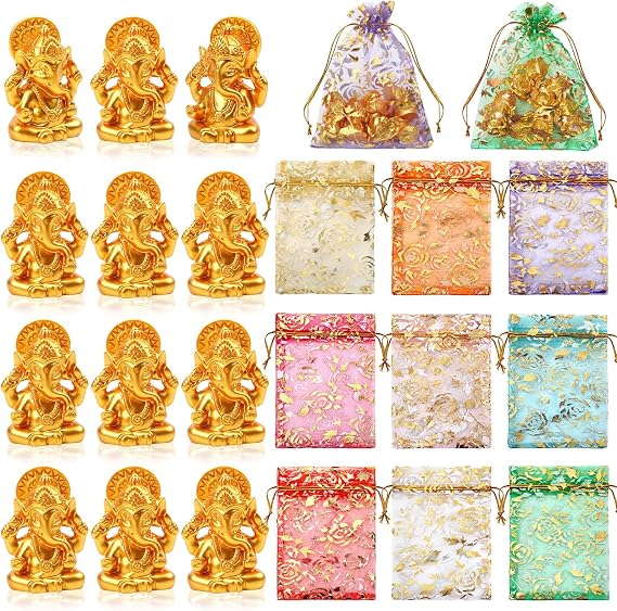 18 Pcs Indian Return Gifts for Pooja Mini Resin Ganeshas Statue