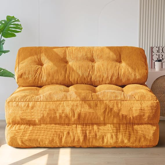 MAXYOYO Folding Sofa Bed, Convertible Chair with Pillow Foldable Couch with Back Support, Portable Fold Out Chair Bed Comfy Floor Sofa Lounge for Living Room Bedroom, Orange Double