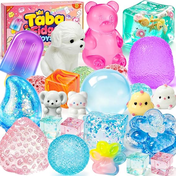 25pcs Taba Squishies Kit,Cute Squeeze Toys Box Set,Coconut Oil,Popsicles Multi Shapes Squishy Fun Box,Stress Balls for Adult, Classroom Prizes,Party Favors & Goodie Bags Stuffers for Ages 4-8 8-12