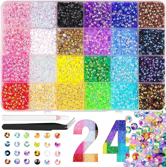 24 Colors 30000pcs Nail Art Rhinestones, 3mm Flat Back Crystal Gems with Pick Up Tweezers & Pen, DIY Nail Crafts for Clothes & Shoes