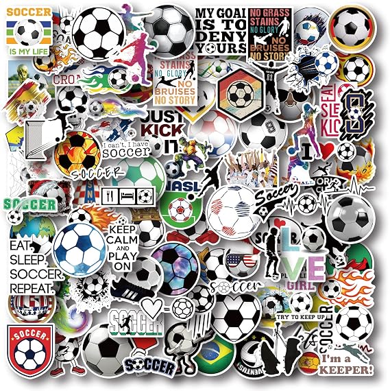 100 Pcs Soccer Vinyl Stickers - Soccer Team Gifts & Party Favors