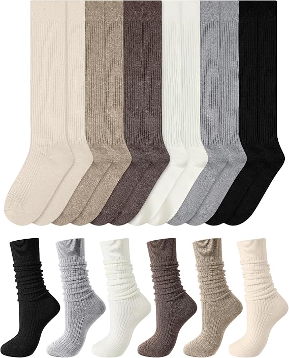 Shihanee 6 Pairs Winter Knee High Boot Socks Women | Long Ribbed Knit Slouchy Tall Boot Socks Bulk Warm for Women Girls
