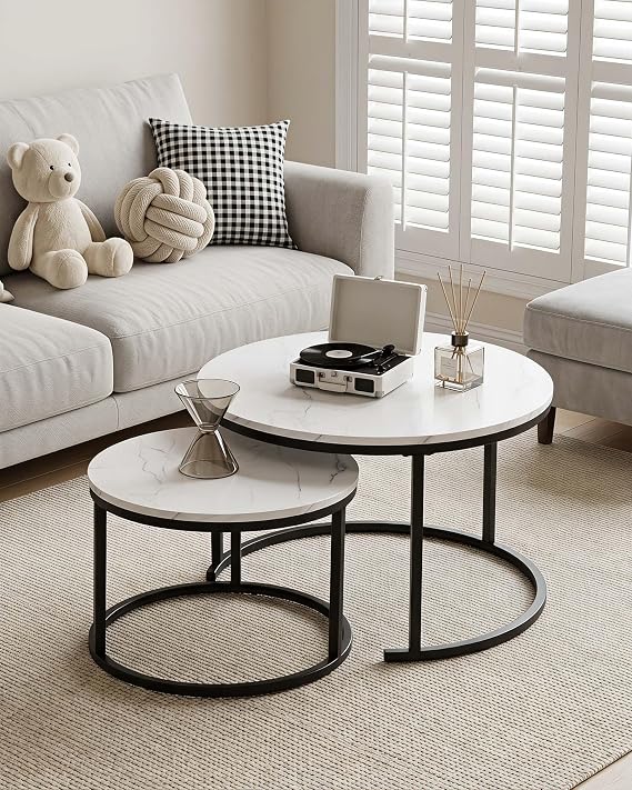Round Coffee Table White Set of 2 Living Room Table Round White