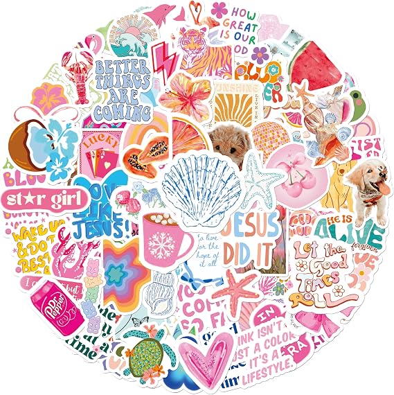 Preppy Stickers | 100 PCS | Cute Vinyl Waterproof Stickers for Laptop,Guitar,Motorcycle,Bike,Skateboard,Luggage,Phone,Hydro Flask, Gift for Adult Teens