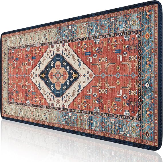 iCasso Rug Desk Mat Retro,Extra Large Desk Pad Non Slip,XXL Keyboard Mat for Home,Long Extended Gaming Mouse Pad with Stitched Edges,Desk Cover Mat for Office Decor(35.415.7 Inches)
