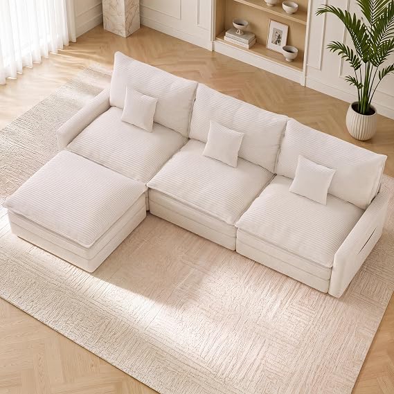 107" Modular Sectional Sofa, L Shaped Cloud Couch with Movable Ottoman