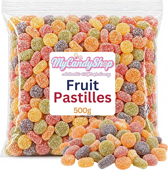 MyCandyShop Fruit Pastilles 500g - 5 Flavours - Chewy Mixed Sweets In Bulk Cheap - Traditional British Fruit Pastilles Bulk for Sharing, Gifts & Special Occasions