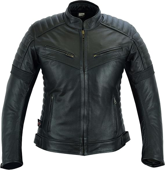 Texpeed Womens Leather Motorcycle Jacket - Touring Crusier Motorbike Coat With Genuine Biker CE Armour (EN 1621-1) Protection Black - S