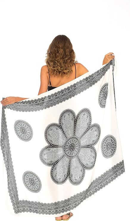 SHU-SHI - Floral Beach Sarong - for Women - Swimsuit Cover-Up with Coconut Clip