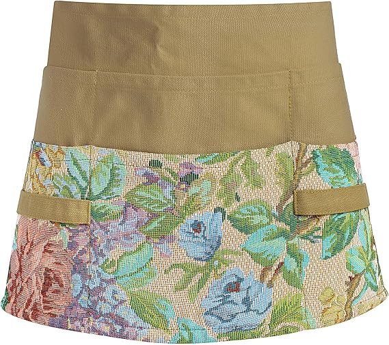 Waist Aprons For Women With Pockets Stylish Server Kitchen Apron Short Breathable Chef Apron for Cooking,1 Pcs (16Brown Peony)