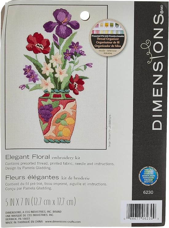 Dimensions Elegant Flower Vase Crewel Embroidery Kit, 5'' W x 7'' H