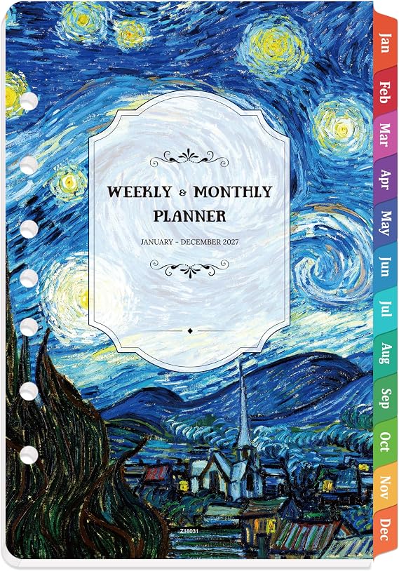 2027 Planner Refills - Jan. 2027 - Dec. 2027, 7 Holes, Planner Refills 2027, 5.5'' x 8.5'', A5 Weekly & Monthly Planner Inserts, Colorful Monthly Tabs