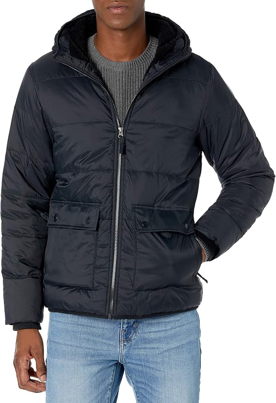 Amazon Essentials Men's Long Sleeve Water-Resistant Sherpa-Lined Insulated Quilted Puffer Jacket