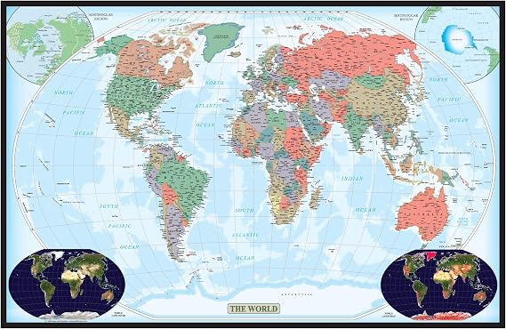 Swiftmaps 24" x 36" World Decorator Laminated Wall Map Poster Mural