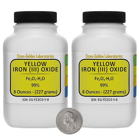 Yellow Iron Oxide [(Fe2) O3.H20] 99% AR Grade Powder 1 Lb in Two Space-Saver Bottles