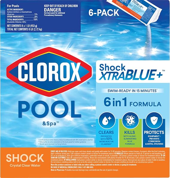 Clorox Pool&SpaTM Shock XTRABLUE Plus, Kills Bacteria & Algae in Swimming Pools, Swim-Ready in 15 Minutes, (36-Pack)