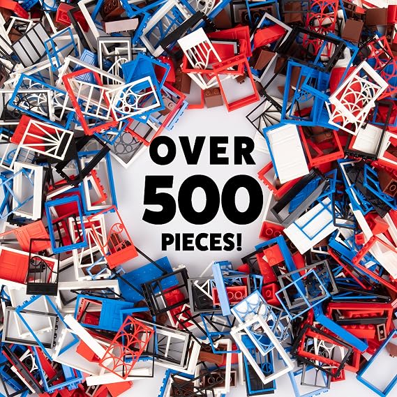 500 Building Block Pieces, Unique Windows, Doors and Roof Bricks | Great for Modular House Building, Compatible, Tight Fit w Major Brands, STEM Learning Toy for Creativity, Kids Birthday Gift