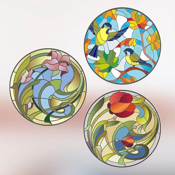 3 x Small Stained Glass Window Stickers - Beautiful Decorative Suncatcher Window Stickers