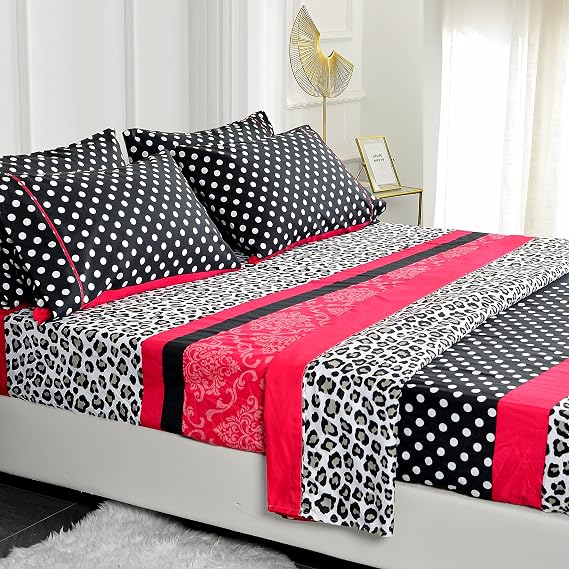American Home Collection Ultra-Soft Microfiber Sheet Set - Double Brushed - Wrinkle and Stain Resistance - Fit 14 inches Deep Pocket - 6 Pieces Set (Full, Pink Patchwork)
