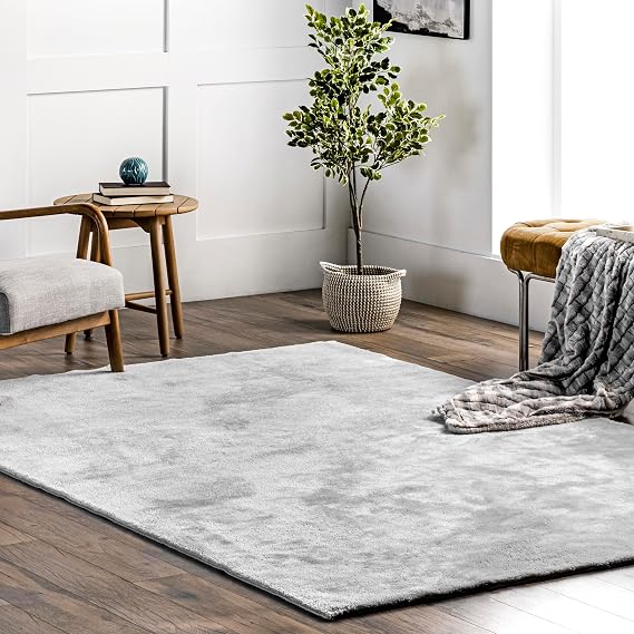 nuLOOM Loni Solid Makinede Yıkanabilir Shag Accent Kilim, 2x3, Açık Gri