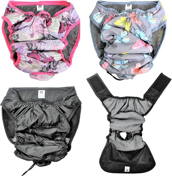 Leak Proof Waterproof Cat Dog Diapers Female Washable Reusable Absorbent Pad Padding Lined for Small Medium Large Pets (M: Waist 16" - 20", Black)