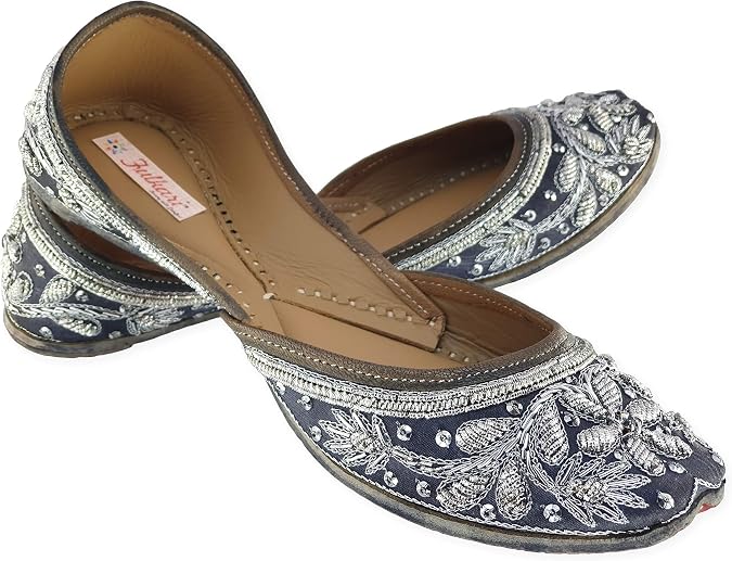 Fulkari Women's Murraya Genuine Soft Leather Juttis | Bite and Pinch Free Jutis | Punjabi Jutti For Ladies | Bridal Ethnic Stylish Mojari Flats For Girls |