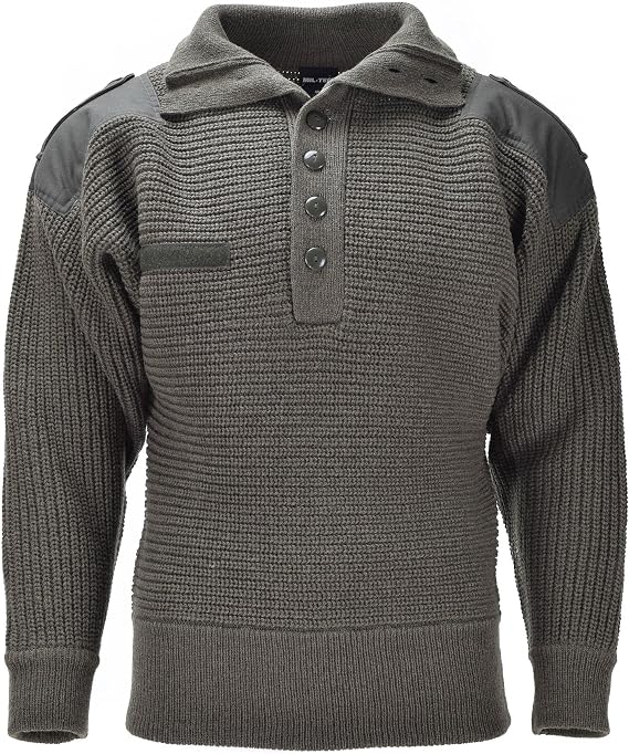 Austrian Army Alpine Sweater Mil-Tec Mens Pullover Knit, Breathable V-Neck Wool Sweater, Olive