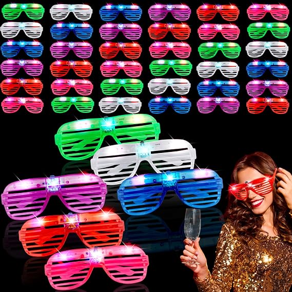 42 Pcs Light Up LED Glasses Glow in The Dark Neon Flashing Shutter Shades Glasses for Kids Adults New Years Birthday Party Favors Carnival Decorations Concerts Supplies
