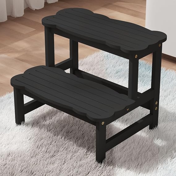 COSYLAND Kids Step Stool for Bathroom - Wodden Two Step Stools 300 lbs Capacity with Safety Non-Slip Pads - Cute Toddler Step Stool for Toilet Bathroom Sink (Black)