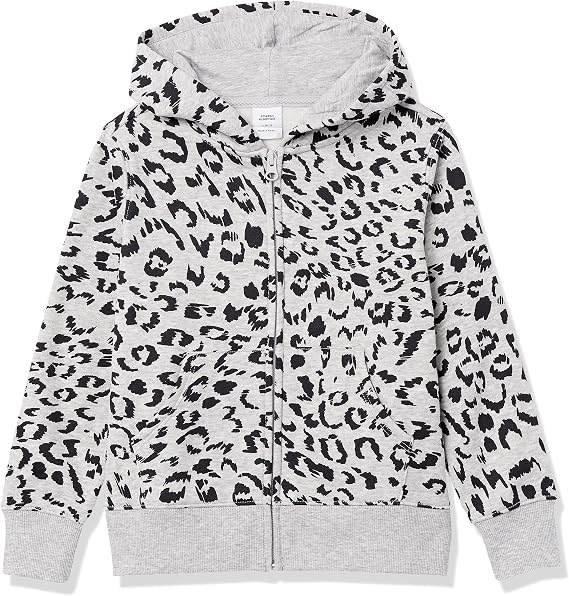 Amazon Essentials Girls and Toddlers' Fleece Zip-Up Hooded Sweatshirt with Lined Hood and Rib Knit Detail