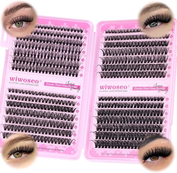 wiwoseo Individual Eyelashes 560pcs Natural Cluster Lashes D Curl 8-16MM