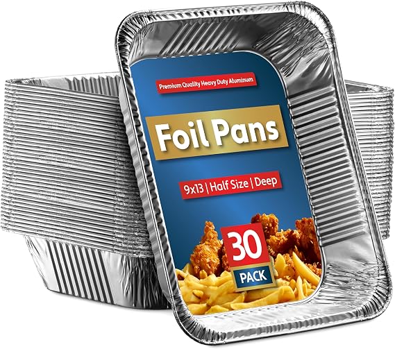 30 Pack Aluminum Pans Disposable 9x13 Baking Chafing Trays Extra Heavy Duty