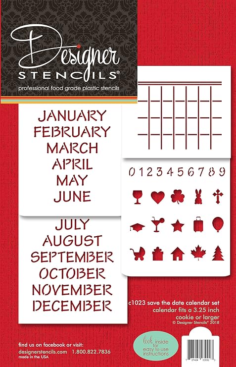 Save The Date Calendar Cookie Stencil Set | Baking Template Stencil for Cookies | Reusable Airbrush Cookies Stencils | C1023 by Designer Stencils