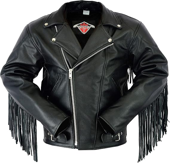 Texpeed Motorcycle Leather Armoured Brando Tassel Jacket [AAA] | Black: 4XL