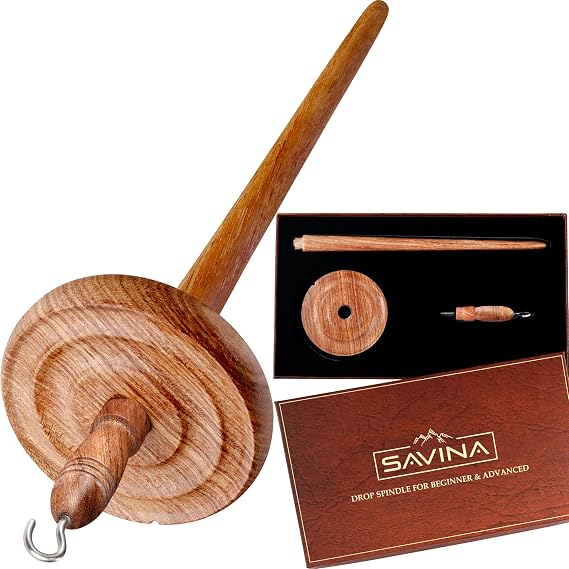 SAVINA Wooden Top Whorl Drop Spindle for Spinning Wool Roving into Yarn